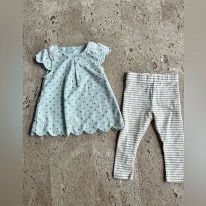 Tahari Light Blue Polka Dot Top with Cream Striped Leggings Kids Matching Set